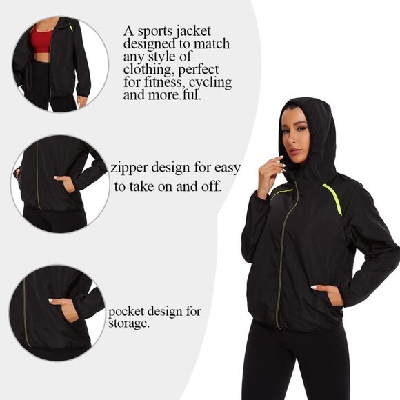 Women's Waterproof Rain Jacket Lightweight Windbreaker with Zippered Hood - Picture 4 of 5